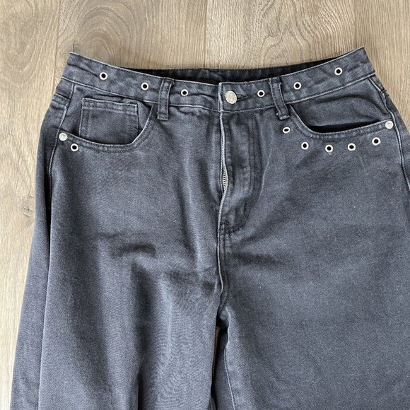 Shein Jeans Womens M Black Jeans Stainless Gromets Wide Leg Zip Button Pockets - Picture 5 of 10